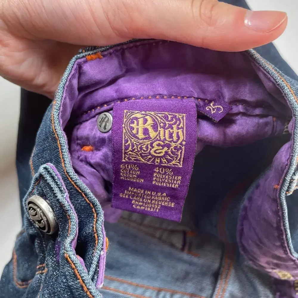 Vintage Rich & Skinny Low Rise Bootcut Raw Denim Jeans Size 25 XS Y2K